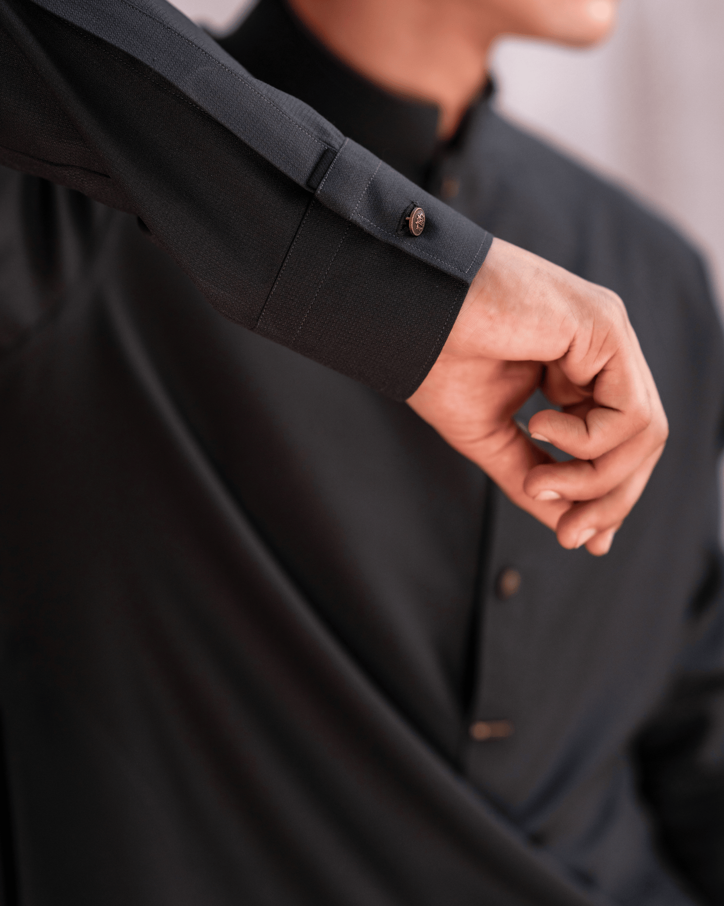 Olive Green Studded Wash & Wear Suit – Metal Button & Stud Detailing (Stitched)