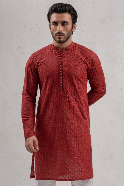 Red Embellished Kurta