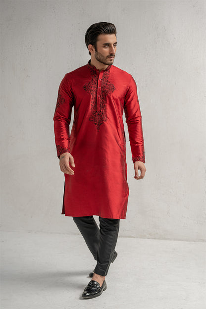 Red Embroidered Kurta