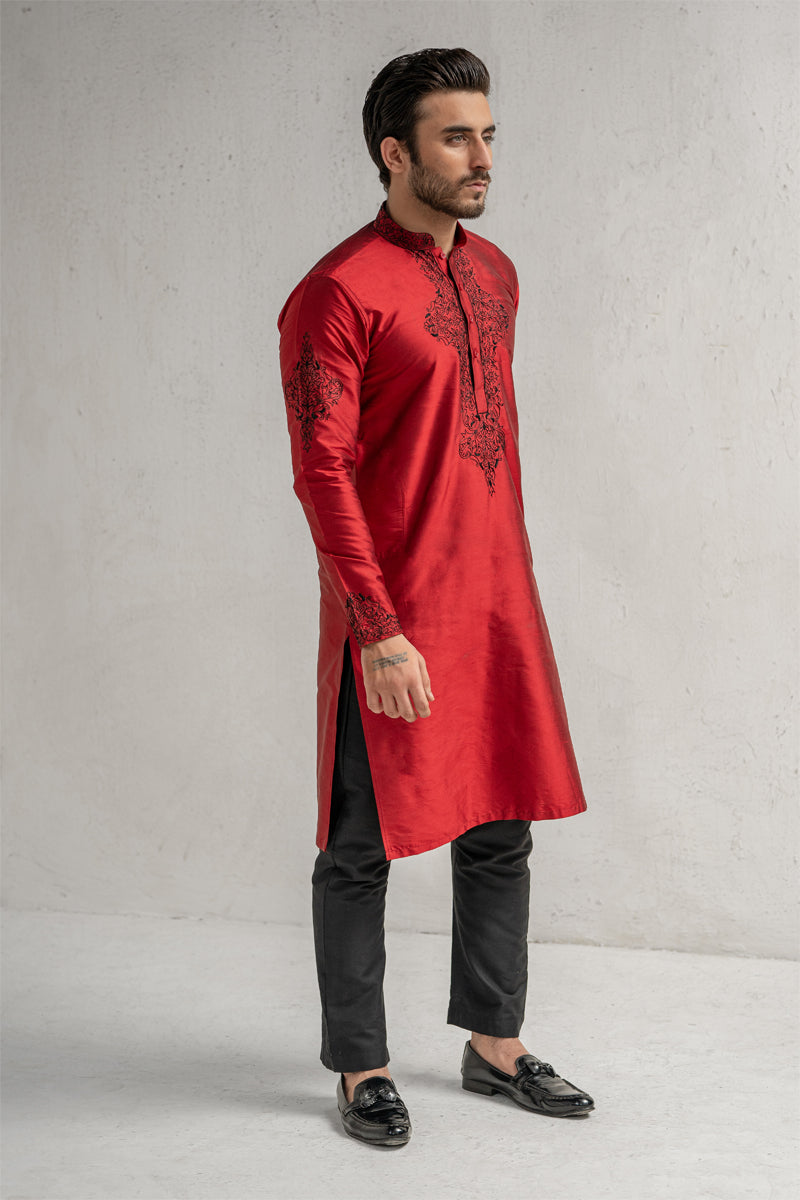 Red Embroidered Kurta