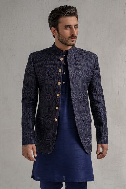 Blue Embroidered Prince Coat