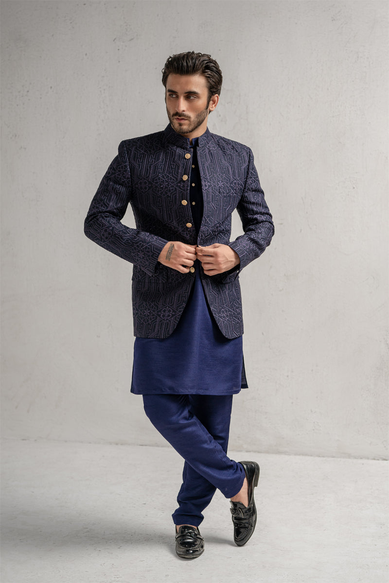 Blue Embroidered Prince Coat