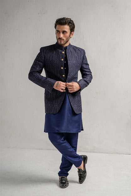 Blue Embroidered Prince Coat