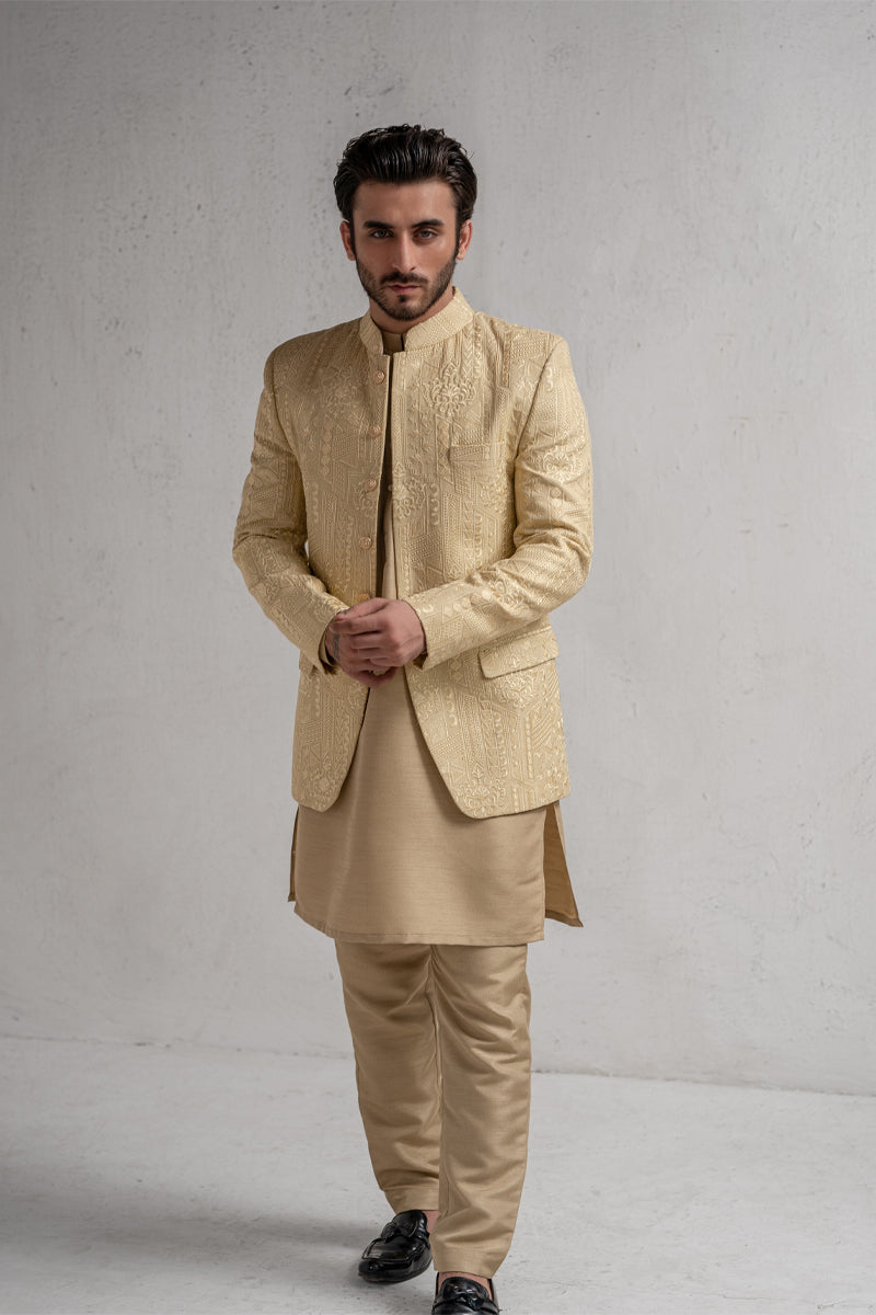 Beige Embroidered Prince Coat