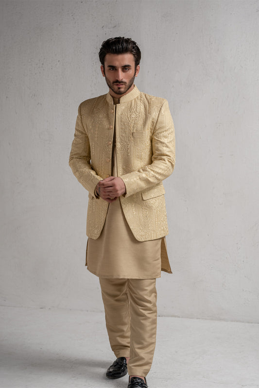 Beige Embroidered Prince Coat