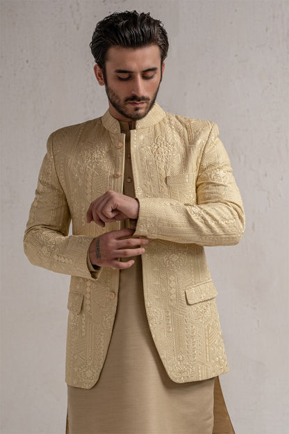 Beige Embroidered Prince Coat