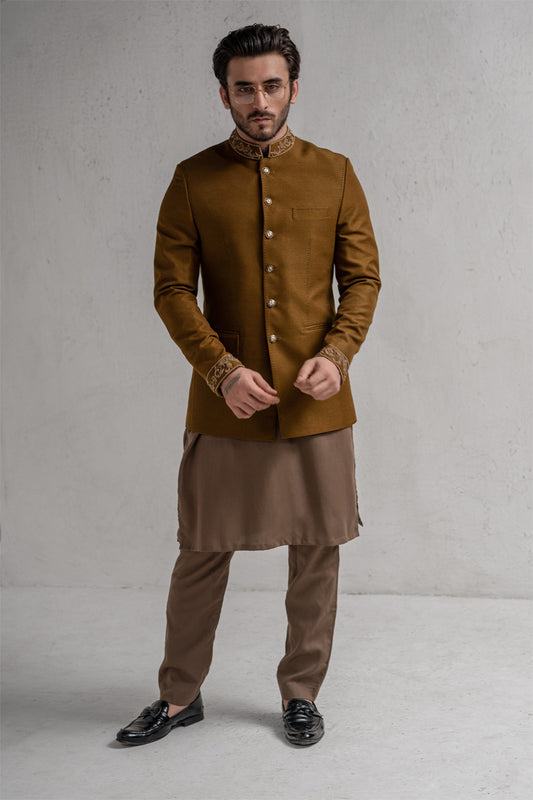 Tan Embroidered Prince Coat