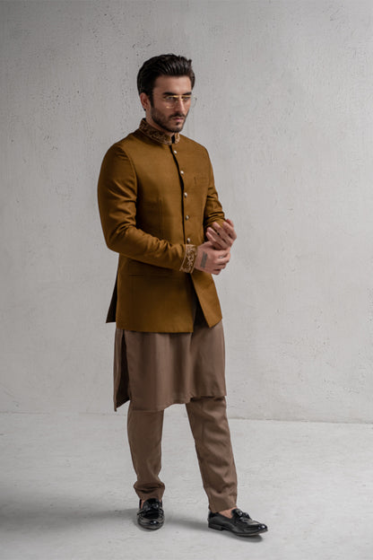 Tan Embroidered Prince Coat