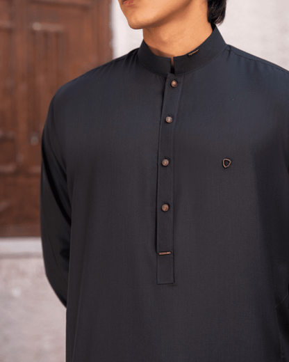 Olive Green Studded Wash & Wear Suit – Metal Button & Stud Detailing (Stitched)