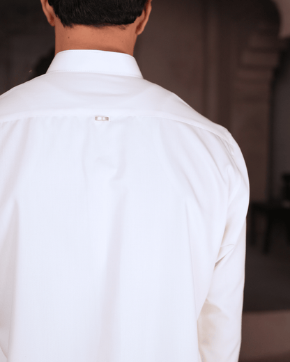 Cream Striped Wash & Wear Suit – Metallic Buckle & Button Detail (Stitched)