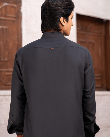 Olive Green Studded Wash & Wear Suit – Metal Button & Stud Detailing (Stitched)