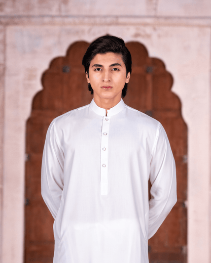 Off-White Oxford Textured Suit – Metallic L-Corner & Button Detail (Stitched)