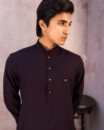 Maroon Royal Crown Suit – Velvet Piping & Patchwork (Stitched)