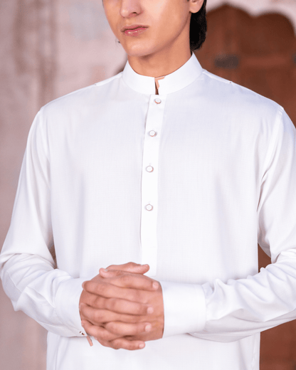 Off-White Oxford Textured Suit – Metallic L-Corner & Button Detail (Stitched)