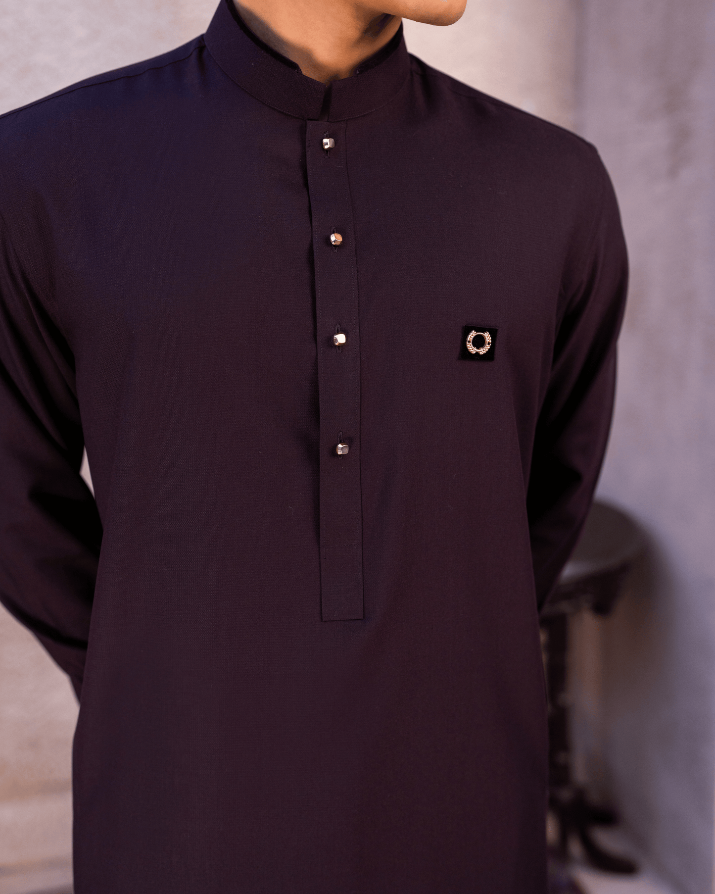 Maroon Royal Crown Suit – Velvet Piping & Patchwork (Stitched)