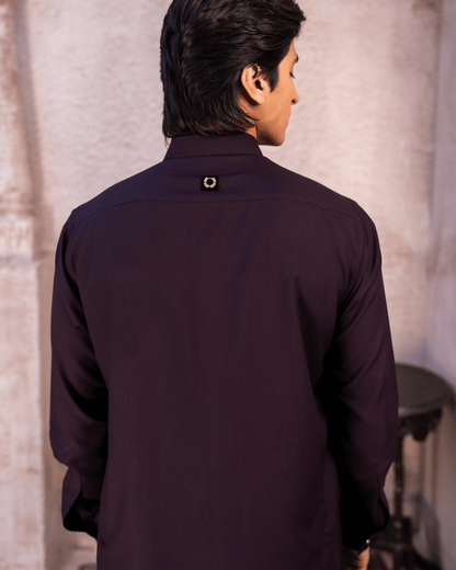 Maroon Royal Crown Suit – Velvet Piping & Patchwork (Stitched)