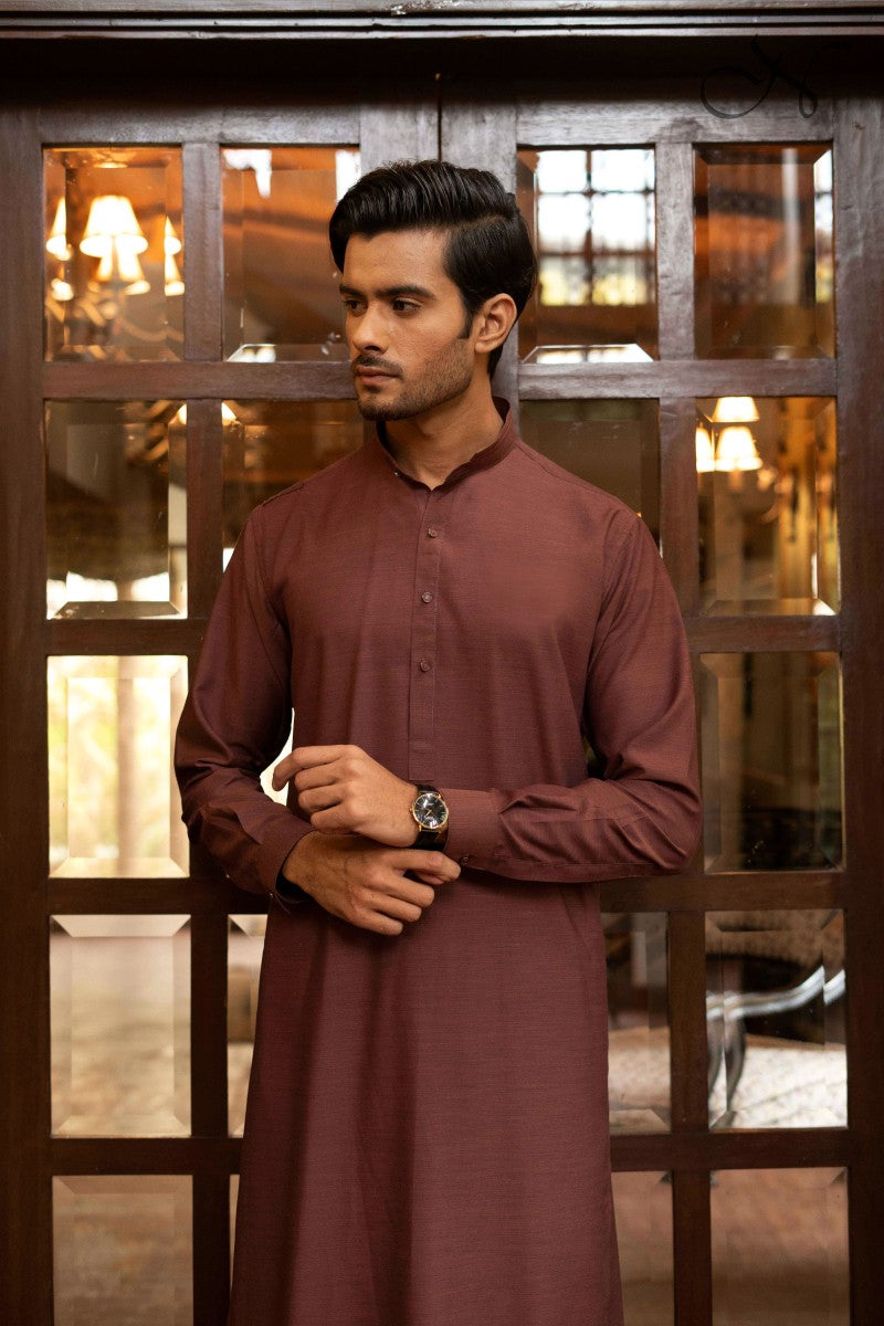 Burgundy Textured Kameez Shalwar