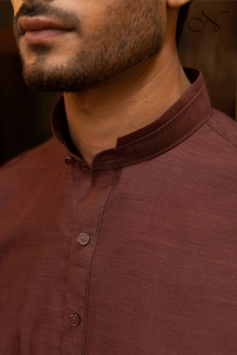 Burgundy Textured Kameez Shalwar