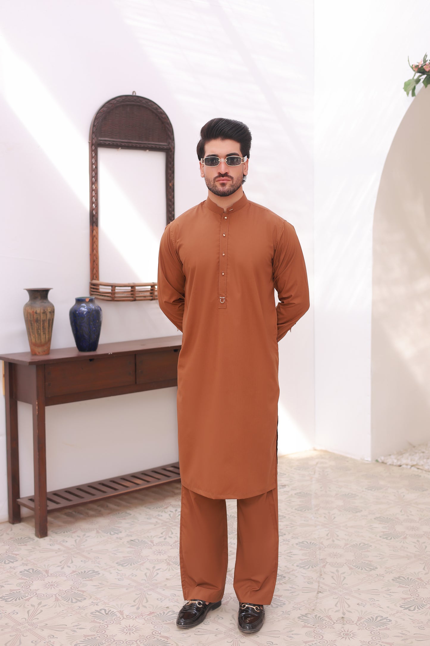 Tan Stitched Kameez Shalwar
