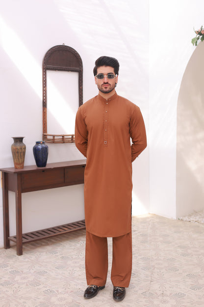 Tan Stitched Kameez Shalwar