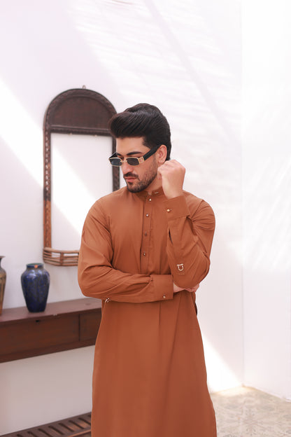 Tan Stitched Kameez Shalwar