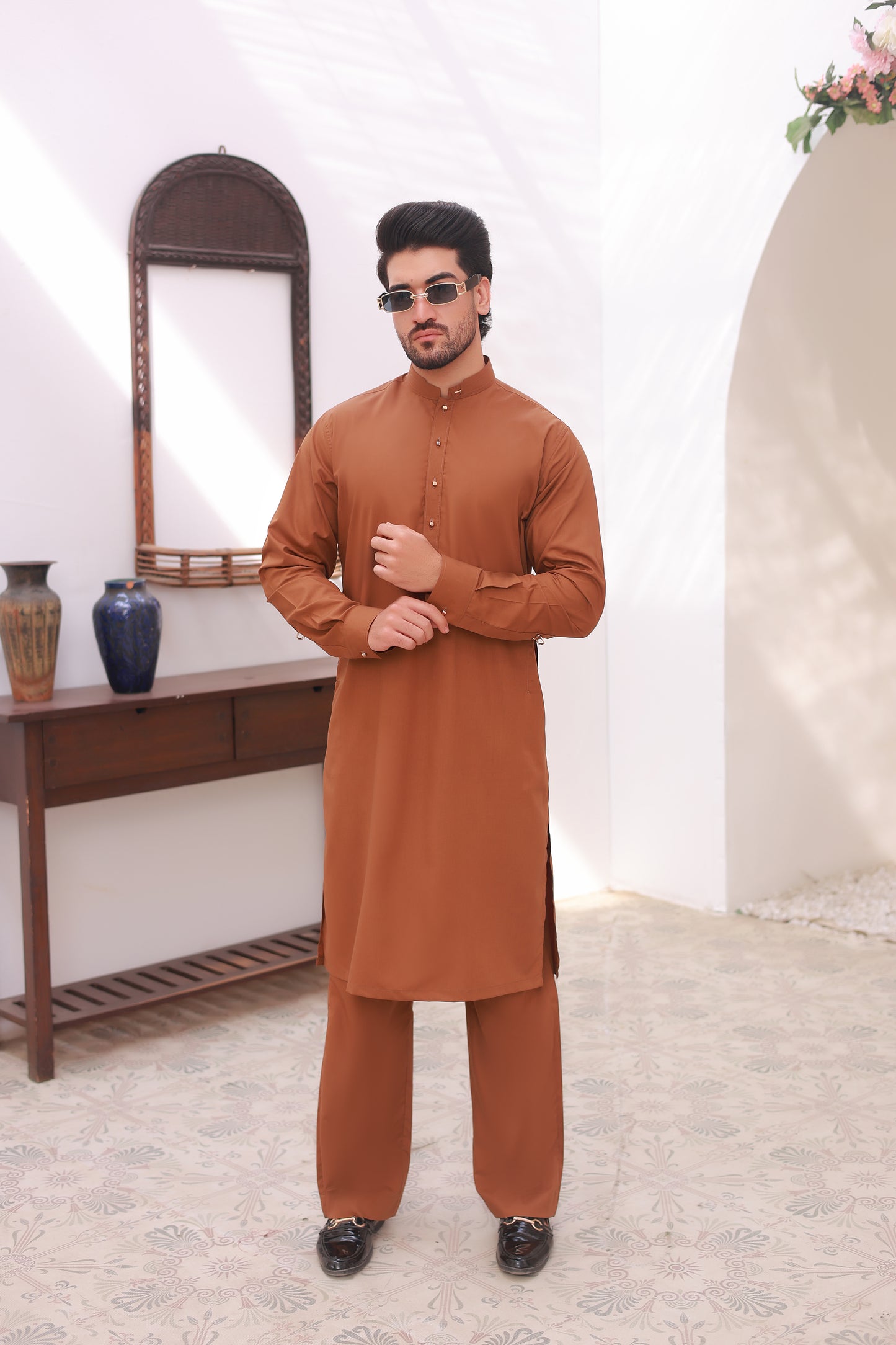 Tan Stitched Kameez Shalwar