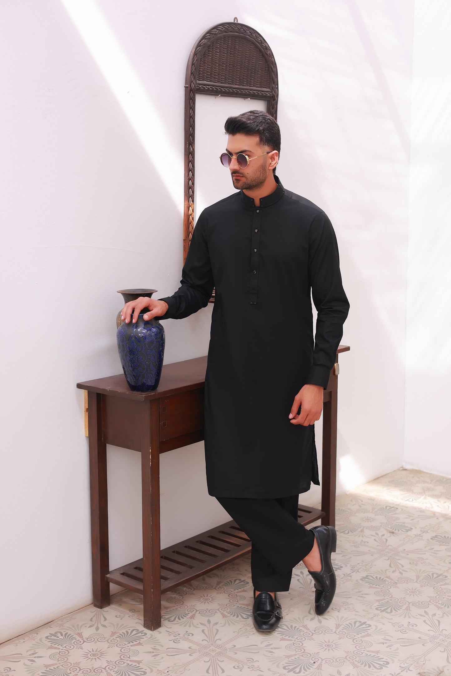Black Designer Stitched Kameez Shalwar