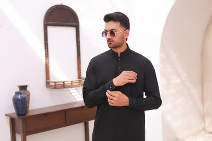 Black Designer Stitched Kameez Shalwar