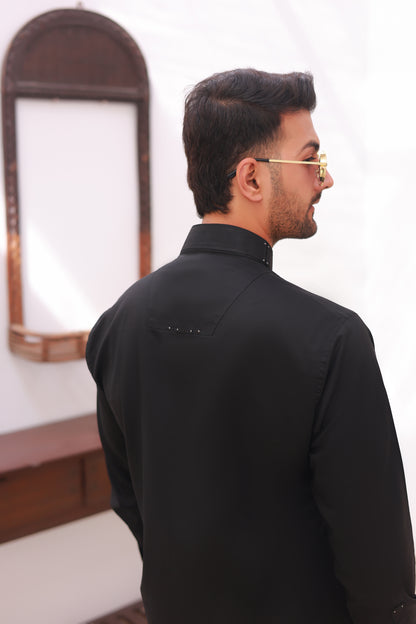 Black Designer Stitched Kameez Shalwar