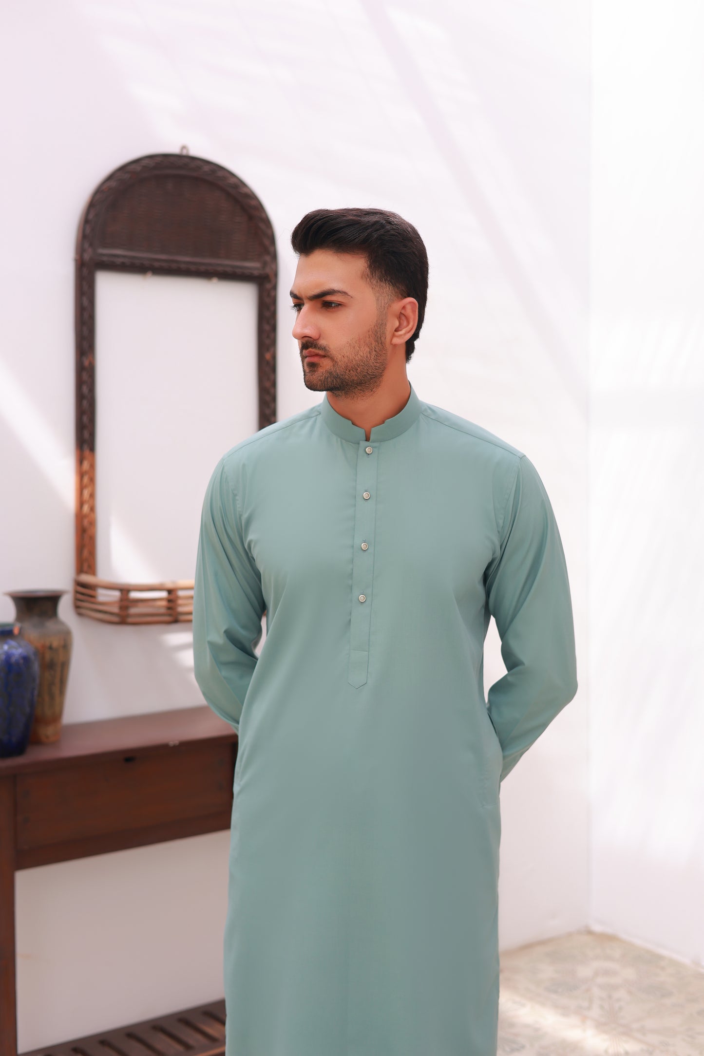 Premium Sea Green Stitched Kameez Shalwar