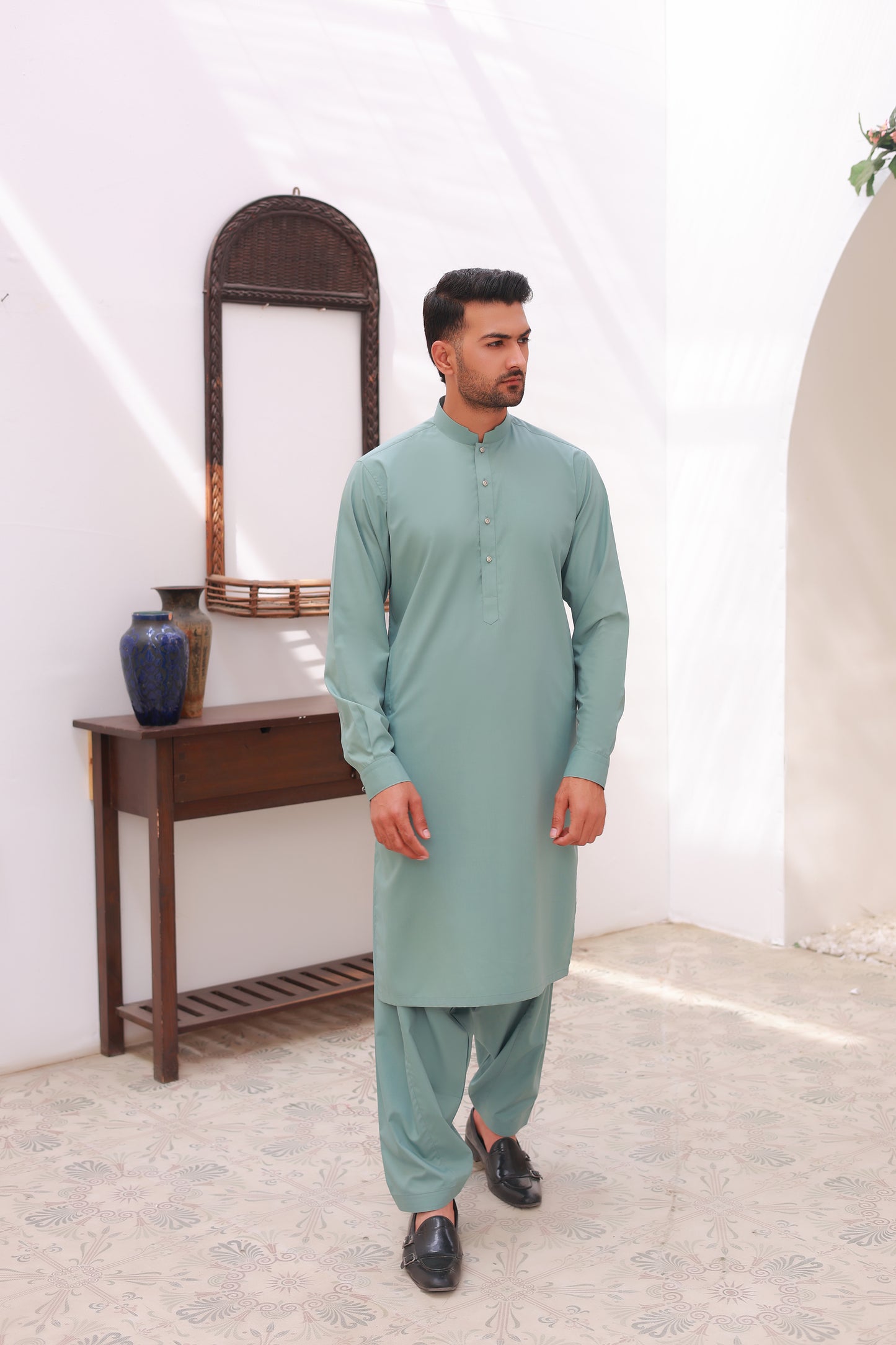 Premium Sea Green Stitched Kameez Shalwar
