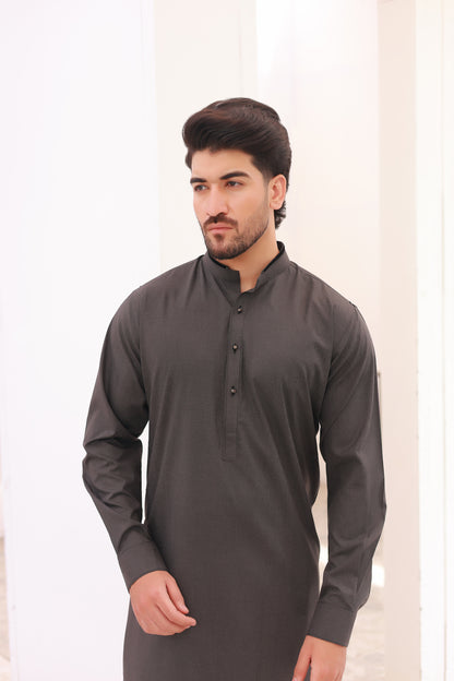 Gray Self-Textured Stitched Kameez Shalwar