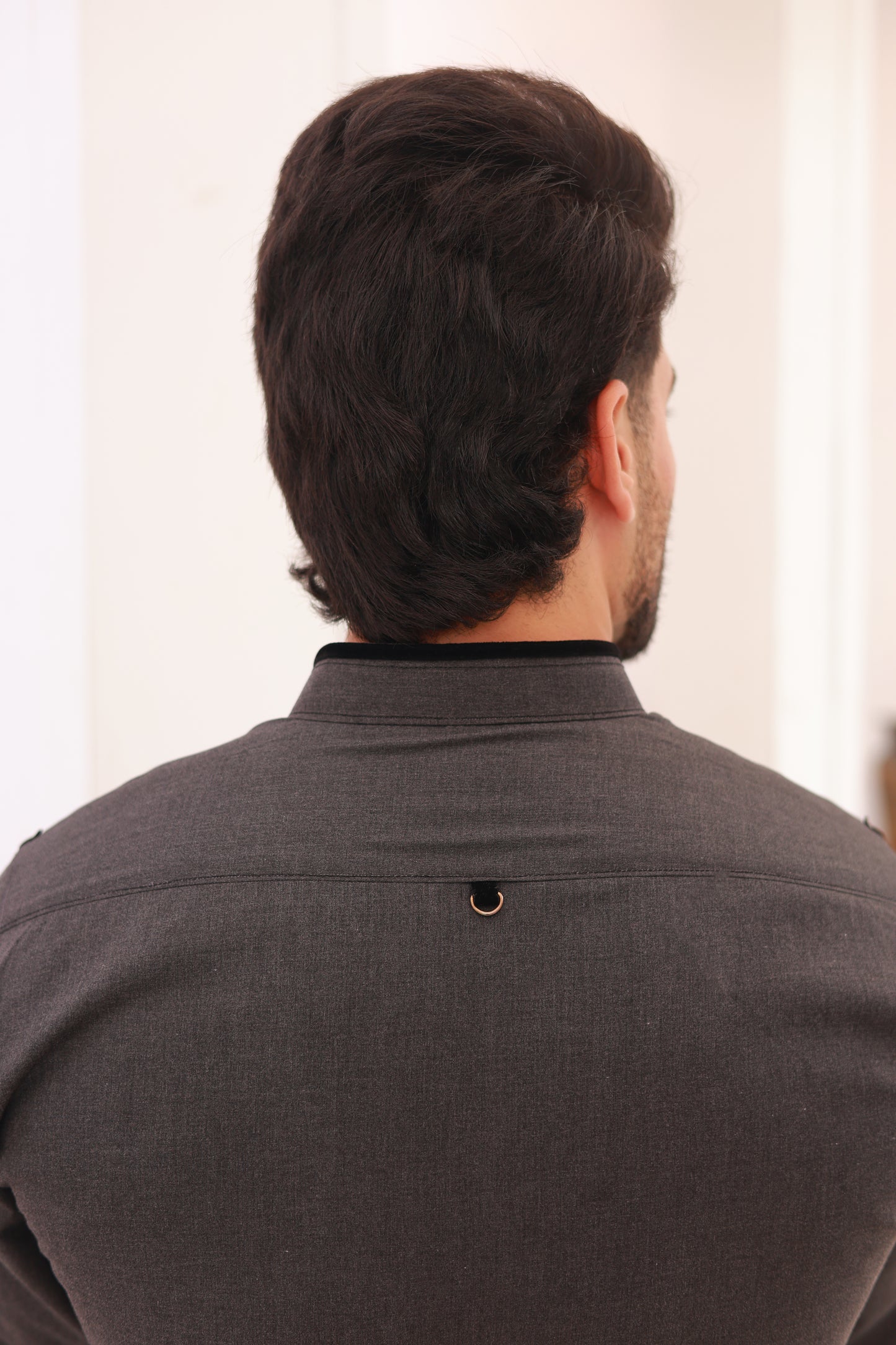 Gray Self-Textured Stitched Kameez Shalwar