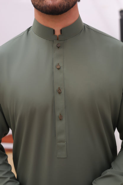 Olive Green Wash n Wear Kameez Shalwar