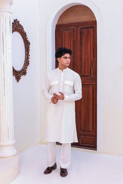 White Patch Pocket Kurta Pajama