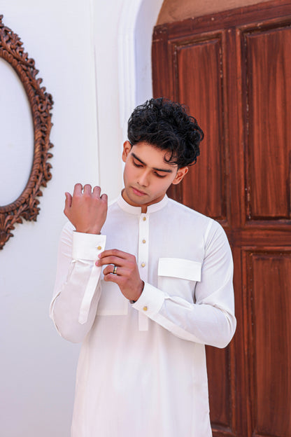 White Patch Pocket Kurta Pajama