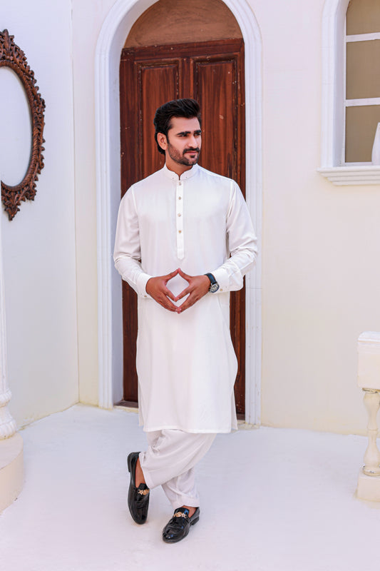 Classic White Self Shalwar Kameez