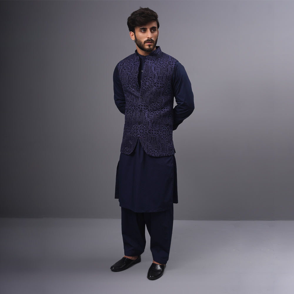 Blue Embroidered Waistcoat