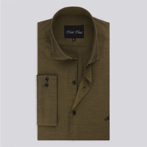 Dark Green Self Semi Formal Shirt