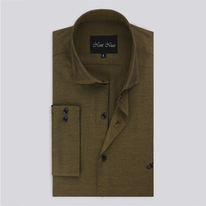 Dark Green Self Semi Formal Shirt