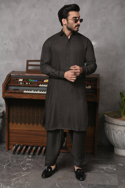 Dark Gray Kameez Shalwar